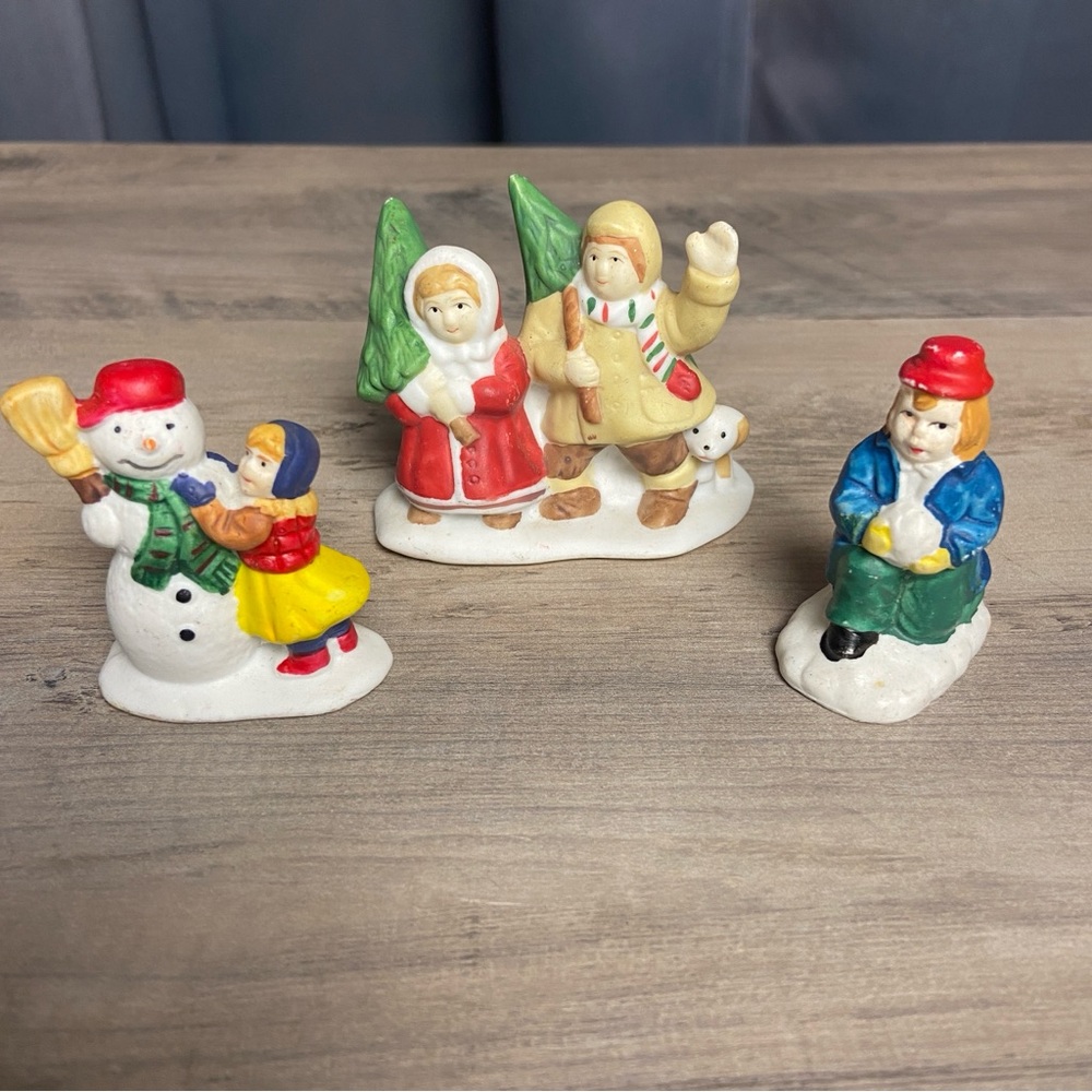 Mixed Lot 3 Victorian Christmas Village Ceramic Figurines, 3”